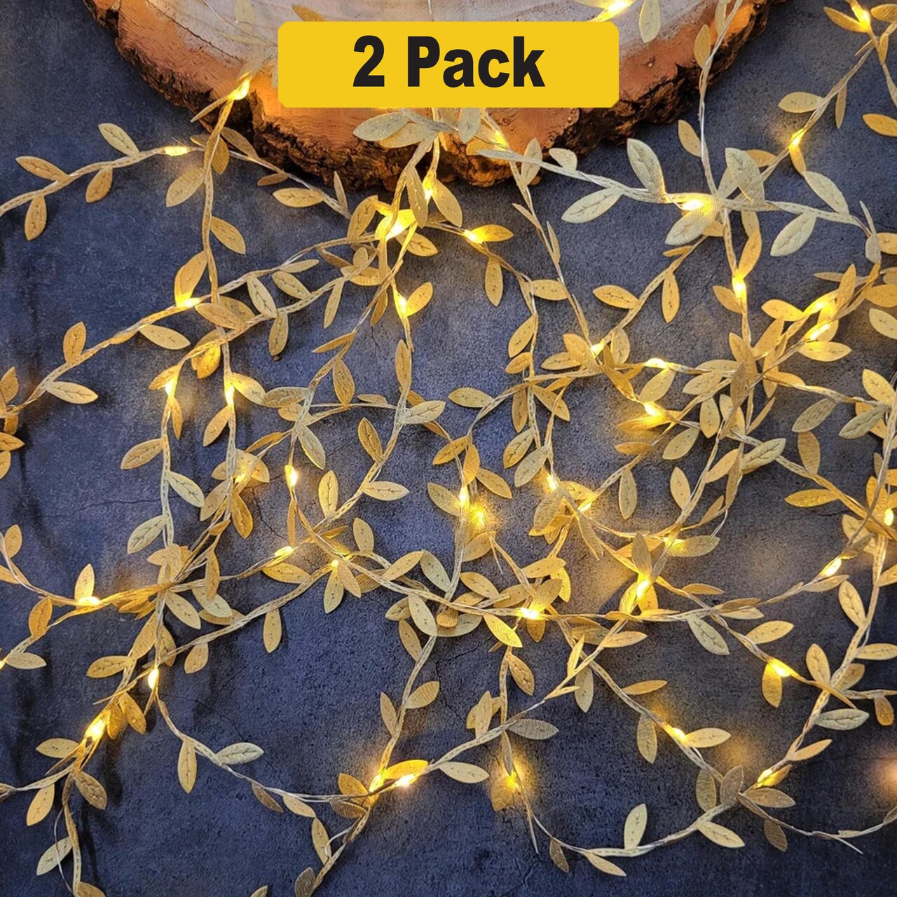 Nature-Inspired 20 LED Leaf Vine String Lights — Green, Silver & Gold Accents